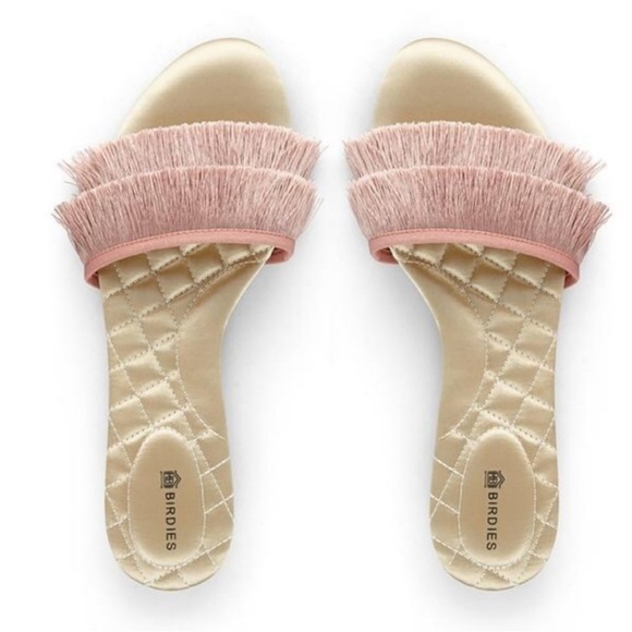 BIRDIES The Sparrow Blush Pink Fringe Slides Sandals Size 11 - Picture 2 of 16